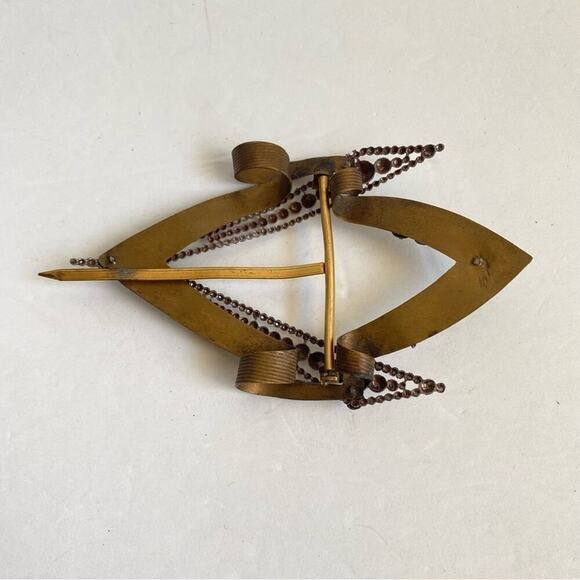 ART DECO Hematite Belt Buckle Brass Tone 1940s Vintage Flapper Diamond‎ Shape main image 5
